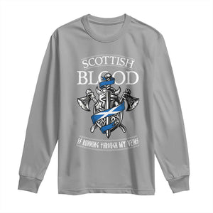 Scottish Blood Running Through My Veins Long Sleeve Shirt Viking Axe and Sword Heritage TS02 Sport Gray Print Your Wear