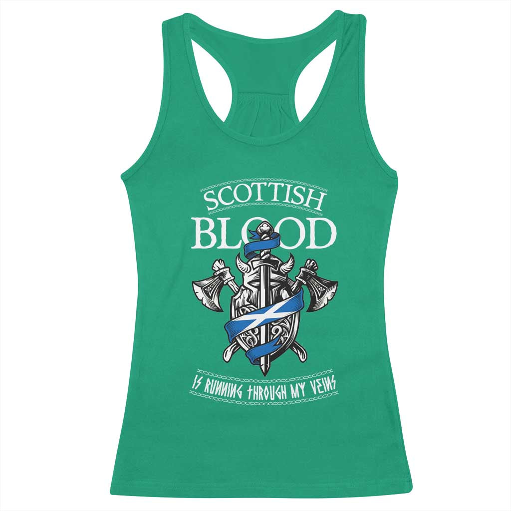 Scottish Blood Running Through My Veins Racerback Tank Top Viking Axe and Sword Heritage TS02 Irish Green Print Your Wear