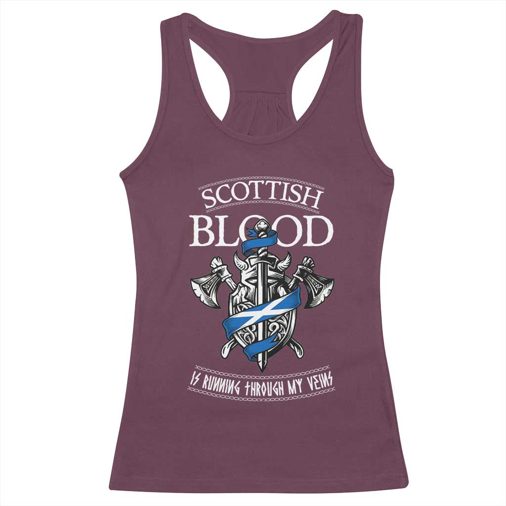 Scottish Blood Running Through My Veins Racerback Tank Top Viking Axe and Sword Heritage TS02 Maroon Print Your Wear