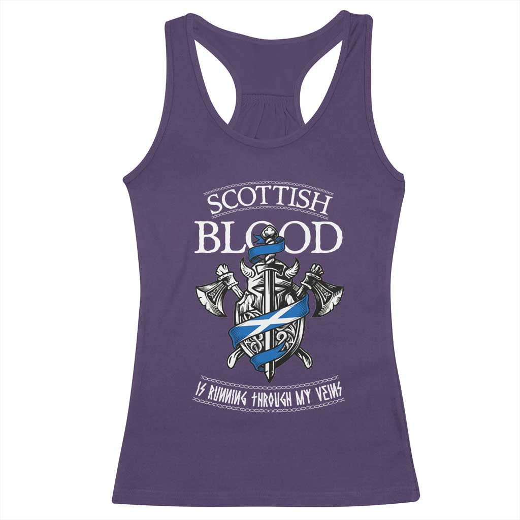 Scottish Blood Running Through My Veins Racerback Tank Top Viking Axe and Sword Heritage TS02 Purple Print Your Wear