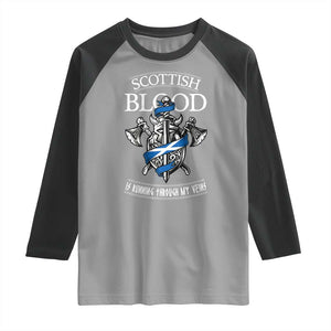 Scottish Blood Running Through My Veins Raglan Shirt Viking Axe and Sword Heritage TS02 Sport Gray Black Print Your Wear