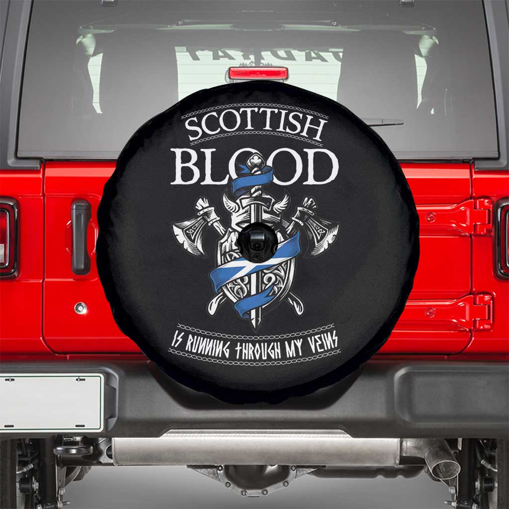 Scottish Blood Running Through My Veins Spare Tire Cover Viking Axe and Sword Heritage TS02 Black Print Your Wear