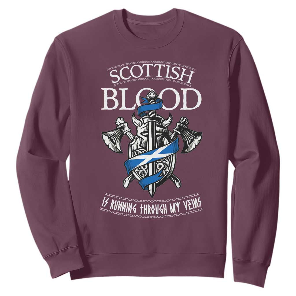 Scottish Blood Running Through My Veins Sweatshirt Viking Axe and Sword Heritage TS02 Maroon Print Your Wear