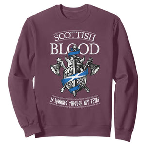 Scottish Blood Running Through My Veins Sweatshirt Viking Axe and Sword Heritage TS02 Maroon Print Your Wear