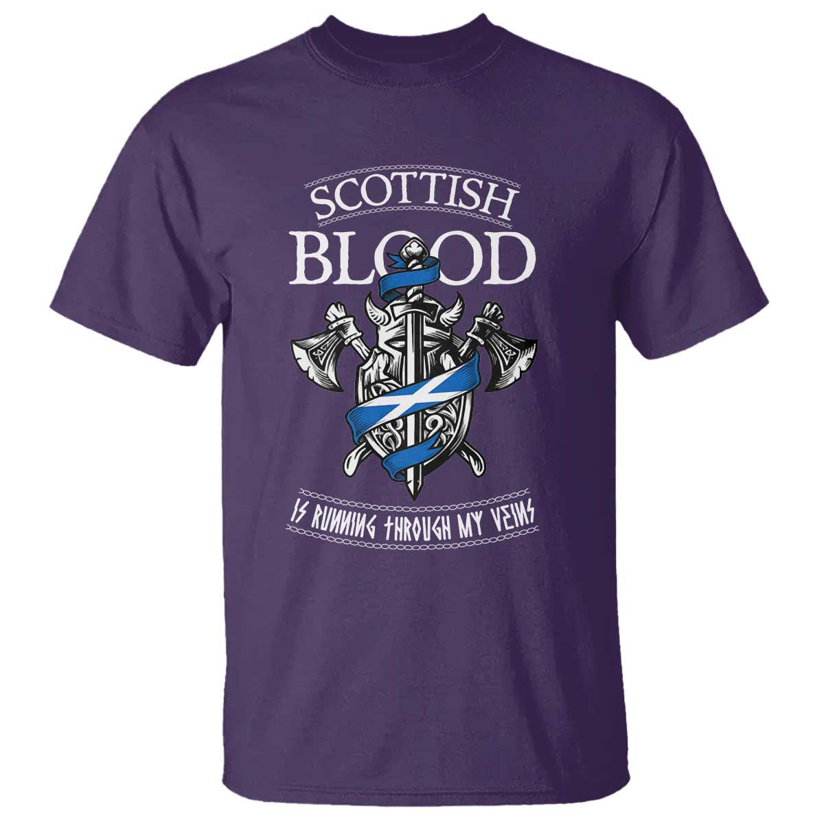 Scottish Blood Running Through My Veins T Shirt Viking Axe and Sword Heritage TS02 Purple Print Your Wear