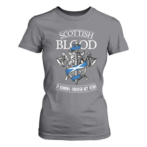 Scottish Blood Running Through My Veins T Shirt For Women Viking Axe and Sword Heritage TS02 Charcoal Print Your Wear