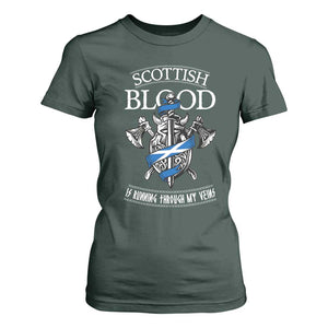 Scottish Blood Running Through My Veins T Shirt For Women Viking Axe and Sword Heritage TS02 Dark Forest Green Print Your Wear