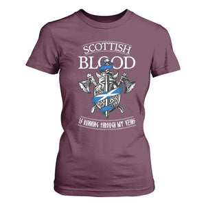 Scottish Blood Running Through My Veins T Shirt For Women Viking Axe and Sword Heritage TS02 Maroon Print Your Wear