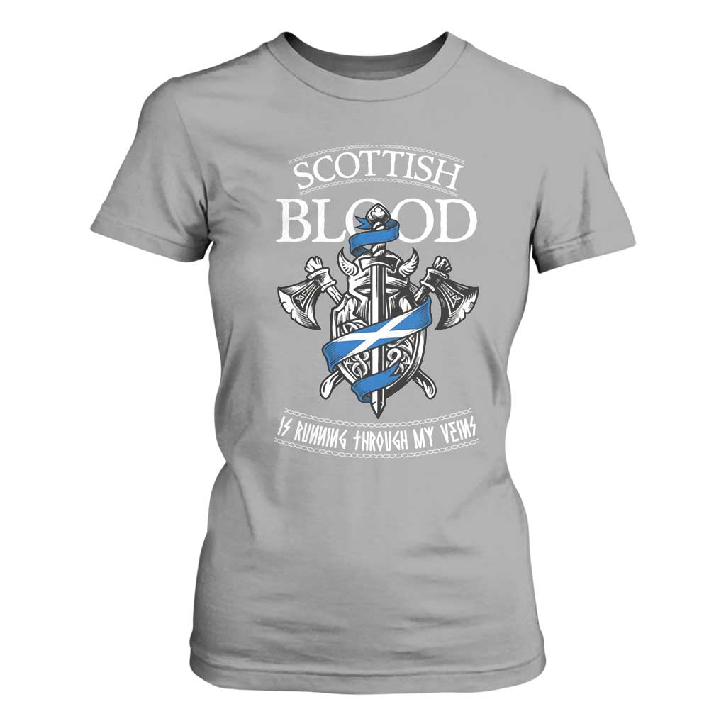 Scottish Blood Running Through My Veins T Shirt For Women Viking Axe and Sword Heritage TS02 Sport Gray Print Your Wear