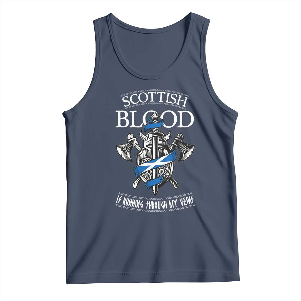 Scottish Blood Running Through My Veins Tank Top Viking Axe and Sword Heritage TS02 Navy Print Your Wear