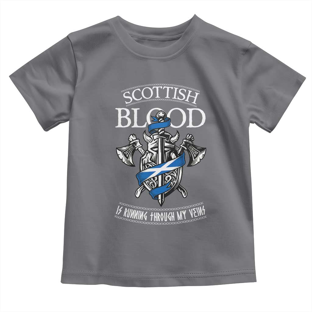 Scottish Blood Running Through My Veins Toddler T Shirt Viking Axe and Sword Heritage TS02 Charcoal Print Your Wear