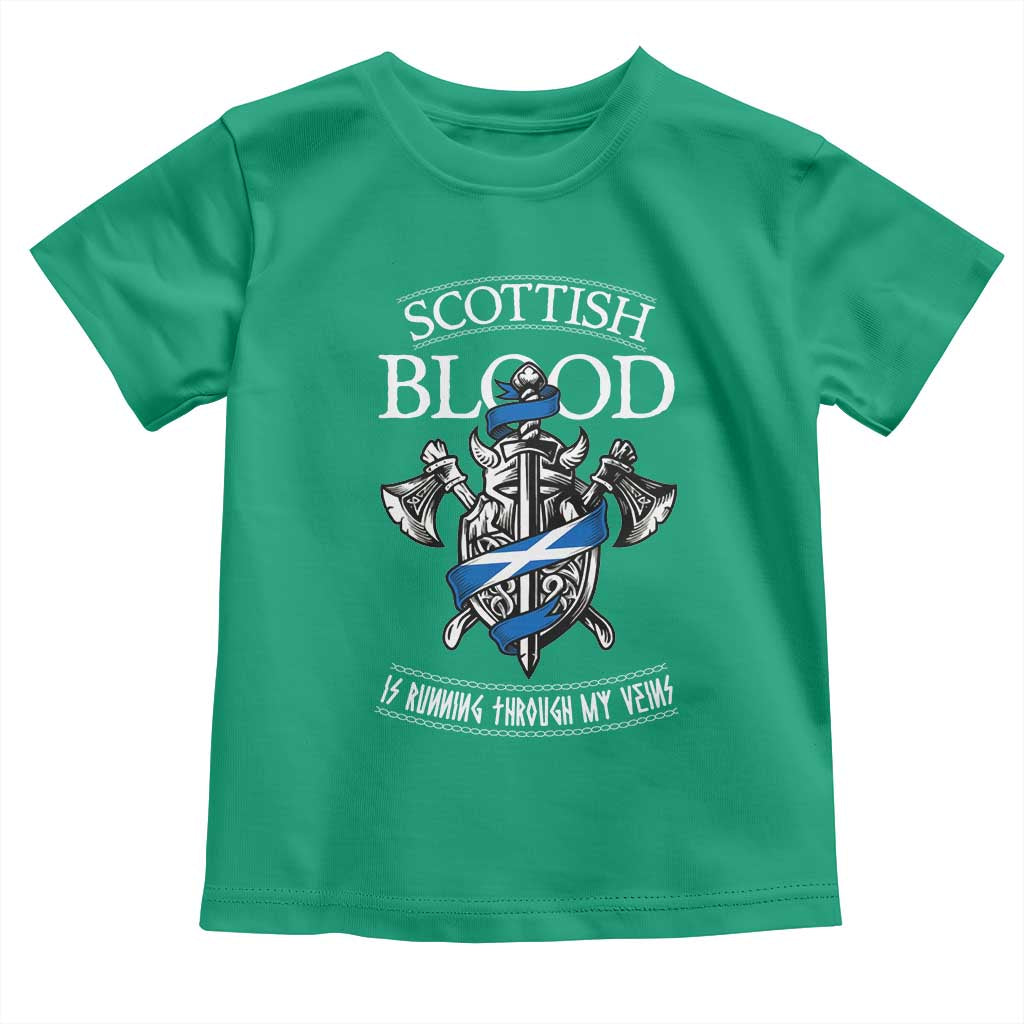 Scottish Blood Running Through My Veins Toddler T Shirt Viking Axe and Sword Heritage TS02 Irish Green Print Your Wear