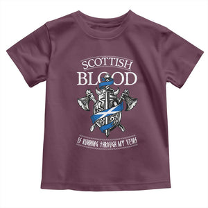 Scottish Blood Running Through My Veins Toddler T Shirt Viking Axe and Sword Heritage TS02 Maroon Print Your Wear