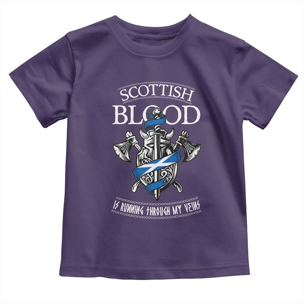 Scottish Blood Running Through My Veins Toddler T Shirt Viking Axe and Sword Heritage TS02 Purple Print Your Wear