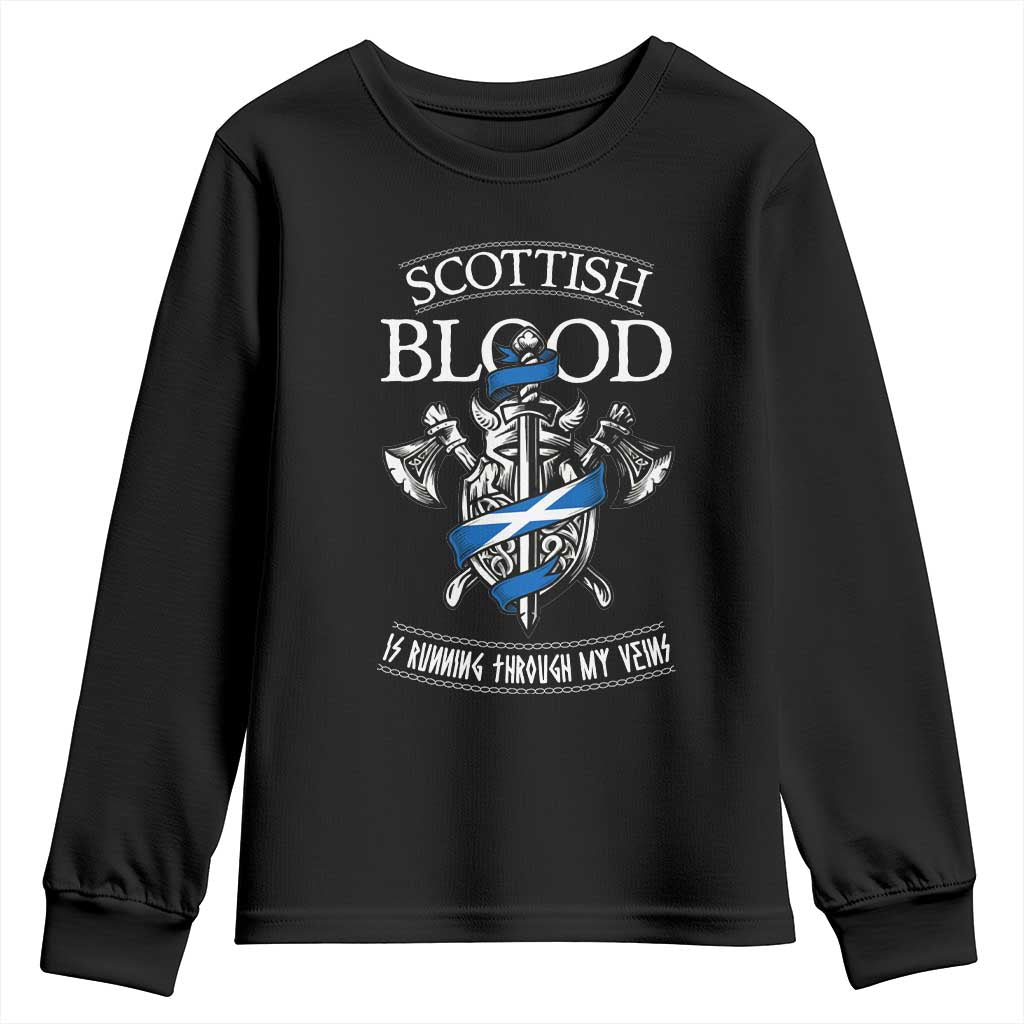 Scottish Blood Running Through My Veins Youth Sweatshirt Viking Axe and Sword Heritage TS02 Black Print Your Wear