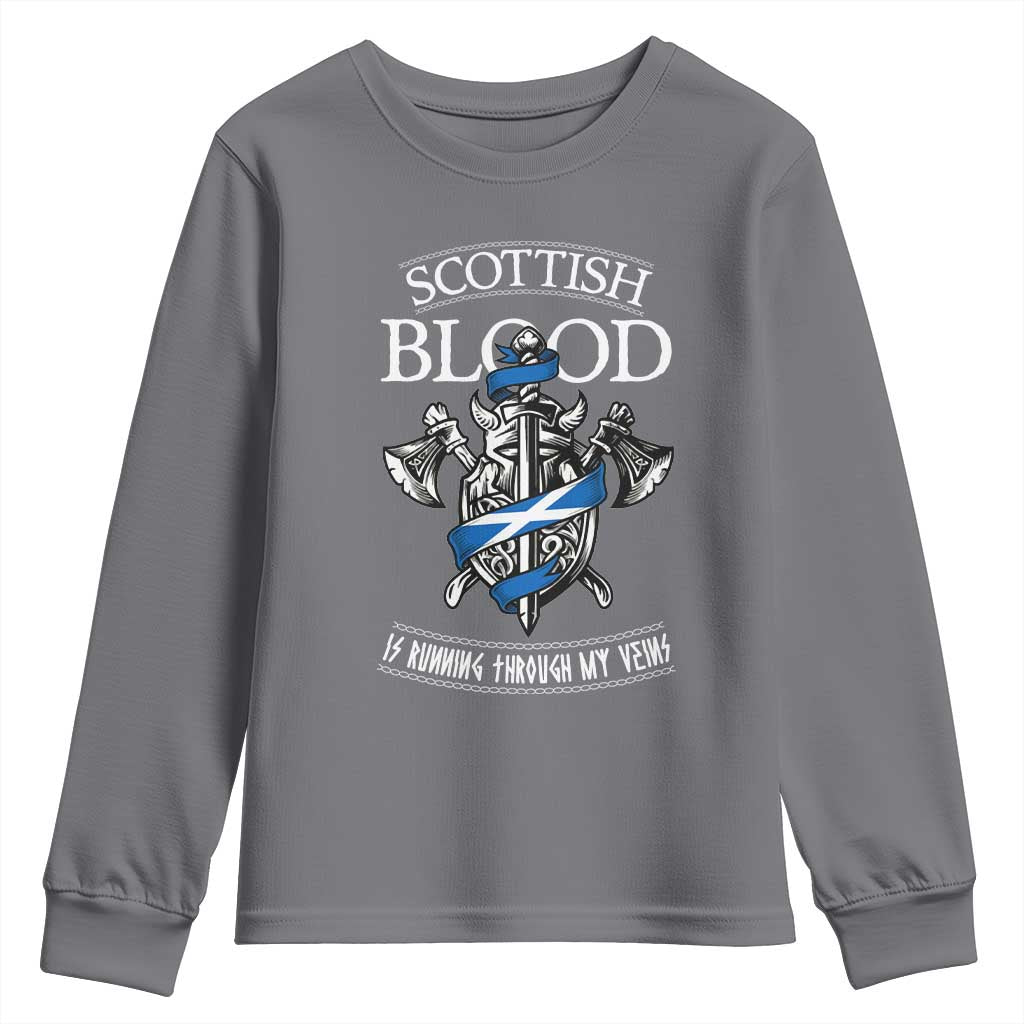 Scottish Blood Running Through My Veins Youth Sweatshirt Viking Axe and Sword Heritage TS02 Charcoal Print Your Wear