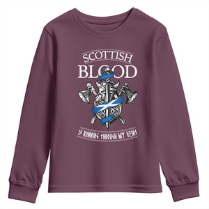 Scottish Blood Running Through My Veins Youth Sweatshirt Viking Axe and Sword Heritage TS02 Maroon Print Your Wear