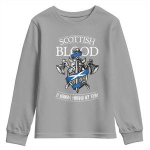 Scottish Blood Running Through My Veins Youth Sweatshirt Viking Axe and Sword Heritage TS02 Sport Gray Print Your Wear