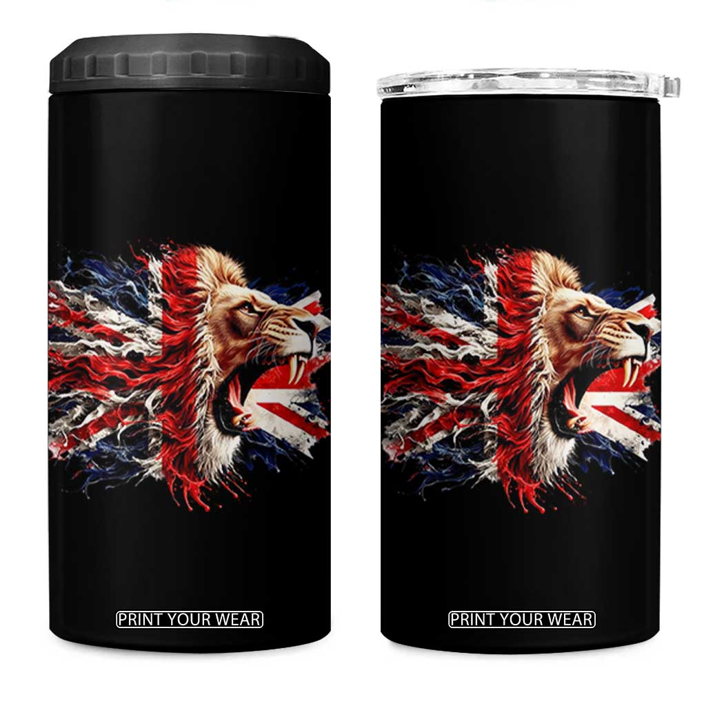 Roaring British Lion Flag 4 in 1 Can Cooler Tumbler Union Jack UK Pride TS02 One Size: 16 oz Black Print Your Wear