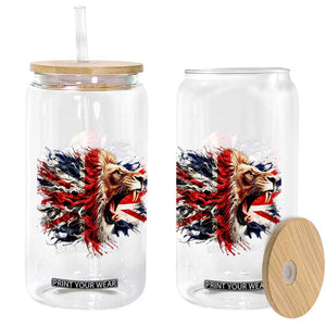Roaring British Lion Flag Glass Can Union Jack UK Pride TS02 Print Your Wear