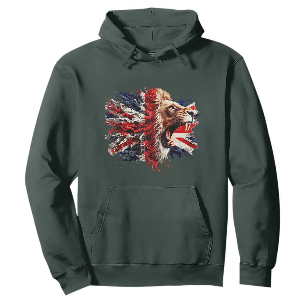 Roaring British Lion Flag Hoodie Union Jack UK Pride TS02 Dark Forest Green Print Your Wear