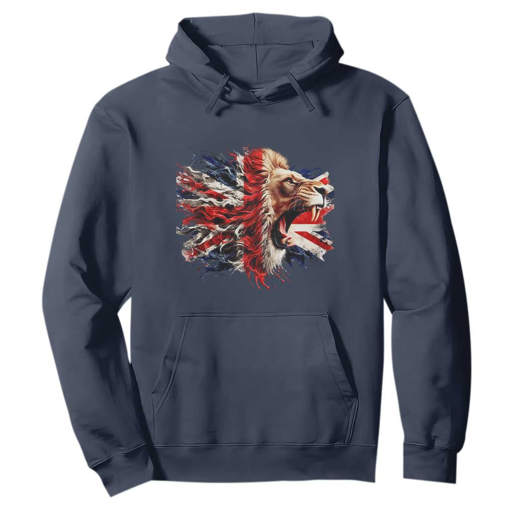 Roaring British Lion Flag Hoodie Union Jack UK Pride TS02 Navy Print Your Wear