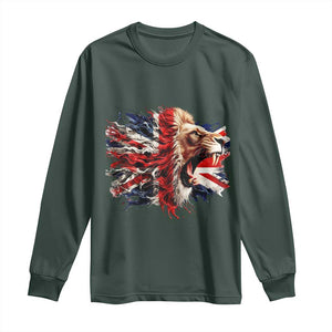 Roaring British Lion Flag Long Sleeve Shirt Union Jack UK Pride TS02 Dark Forest Green Print Your Wear