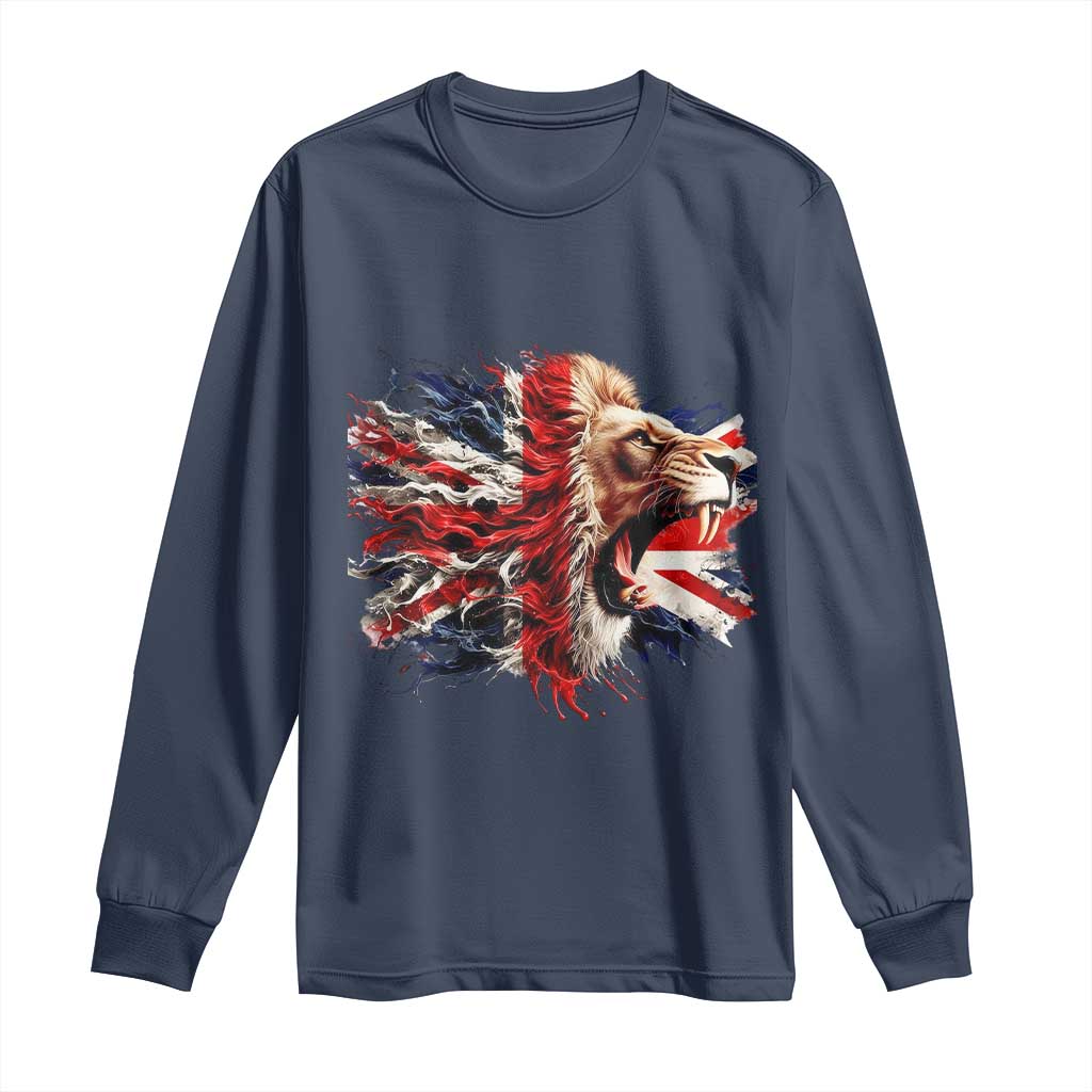 Roaring British Lion Flag Long Sleeve Shirt Union Jack UK Pride TS02 Navy Print Your Wear