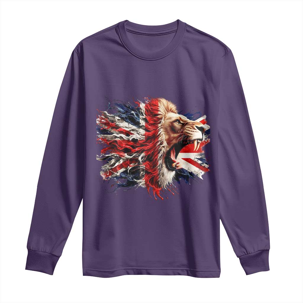 Roaring British Lion Flag Long Sleeve Shirt Union Jack UK Pride TS02 Purple Print Your Wear