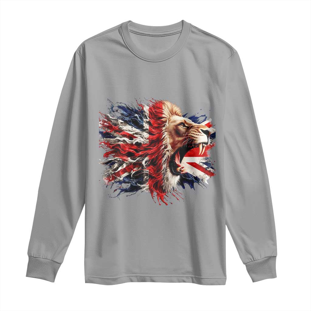Roaring British Lion Flag Long Sleeve Shirt Union Jack UK Pride TS02 Sport Gray Print Your Wear