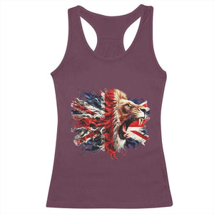 Roaring British Lion Flag Racerback Tank Top Union Jack UK Pride TS02 Maroon Print Your Wear