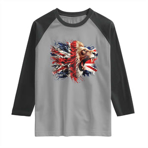 Roaring British Lion Flag Raglan Shirt Union Jack UK Pride TS02 Sport Gray Black Print Your Wear