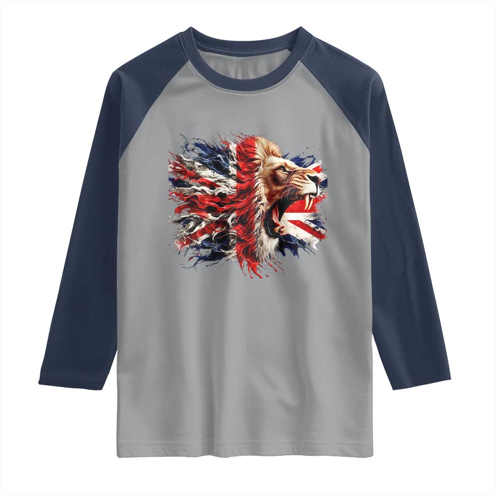 Roaring British Lion Flag Raglan Shirt Union Jack UK Pride TS02 Sport Gray Navy Print Your Wear