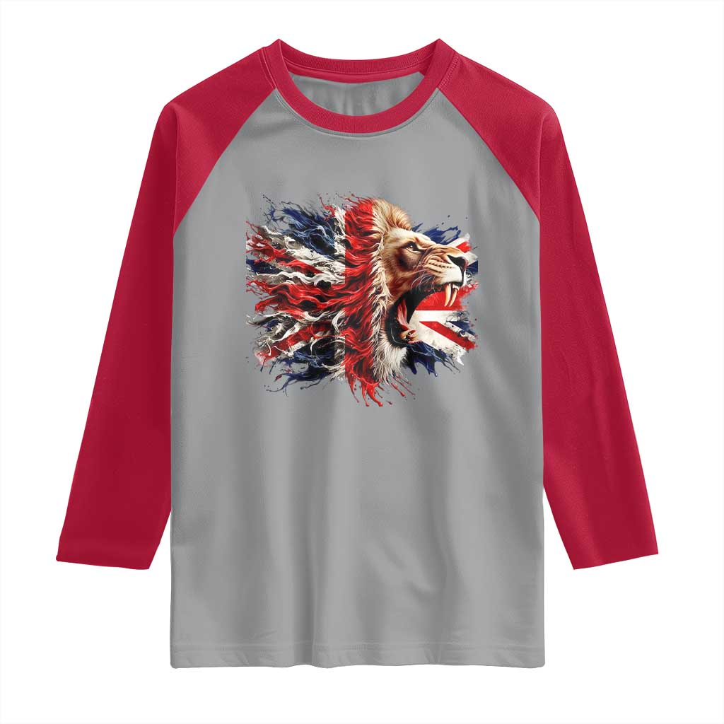 Roaring British Lion Flag Raglan Shirt Union Jack UK Pride TS02 Sport Gray Red Print Your Wear