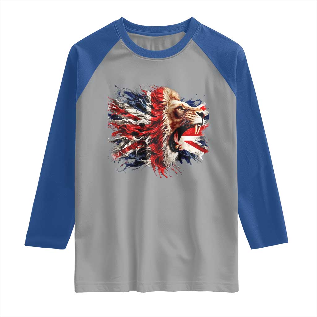 Roaring British Lion Flag Raglan Shirt Union Jack UK Pride TS02 Sport Gray Royal Print Your Wear