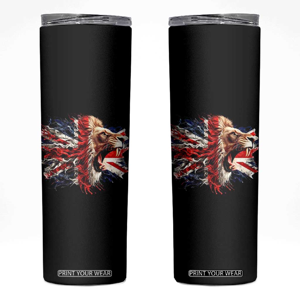 Roaring British Lion Flag Skinny Tumbler Union Jack UK Pride TS02 Black Print Your Wear