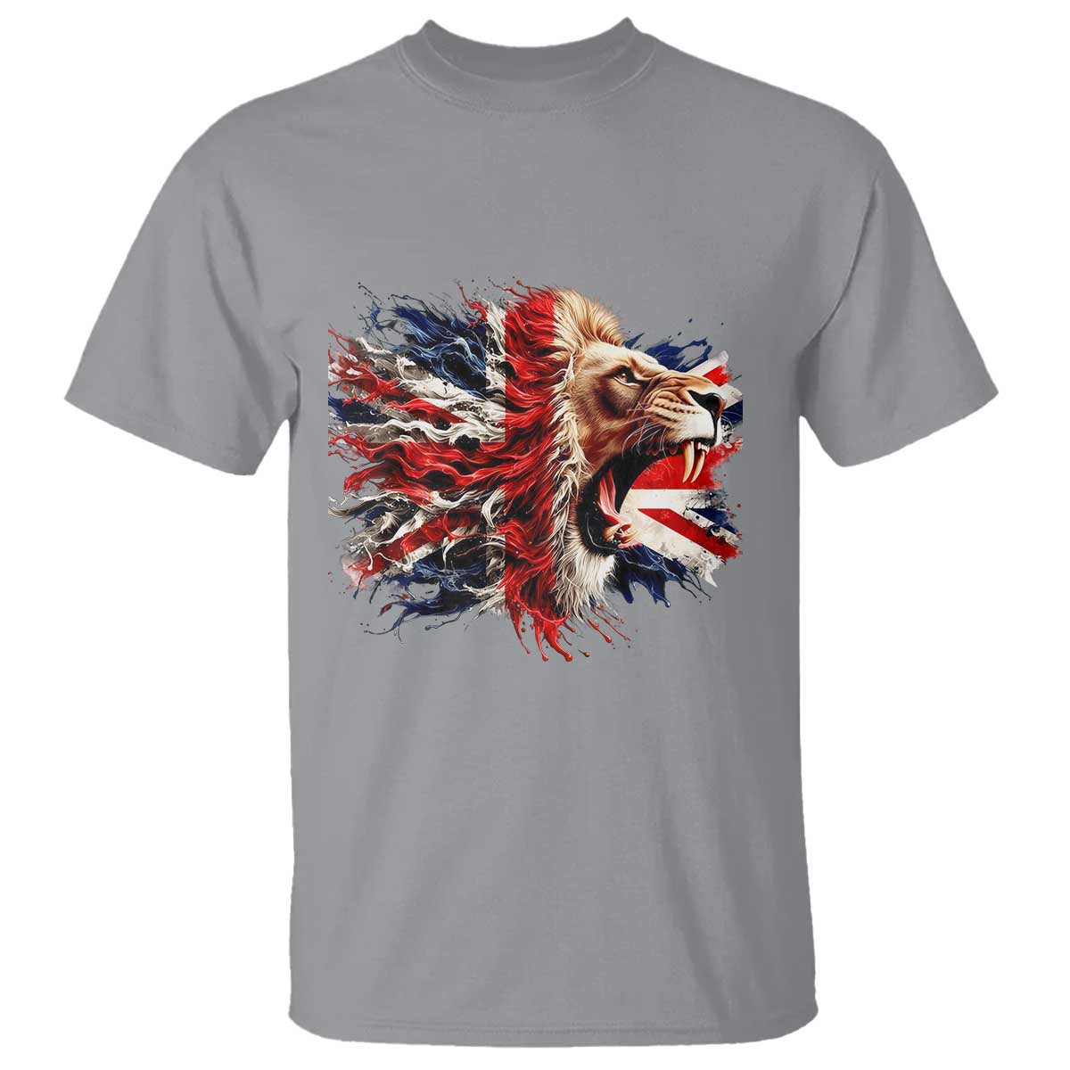 Roaring British Lion Flag T Shirt Union Jack UK Pride TS02 Sport Gray Print Your Wear