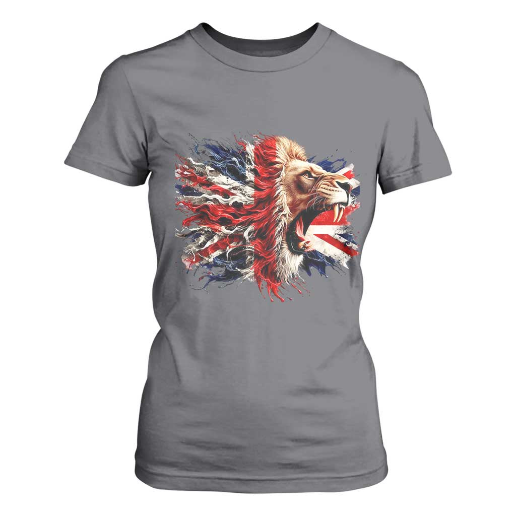 Roaring British Lion Flag T Shirt For Women Union Jack UK Pride TS02 Charcoal Print Your Wear