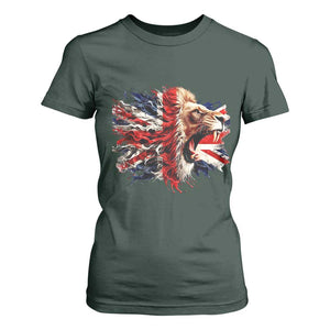 Roaring British Lion Flag T Shirt For Women Union Jack UK Pride TS02 Dark Forest Green Print Your Wear