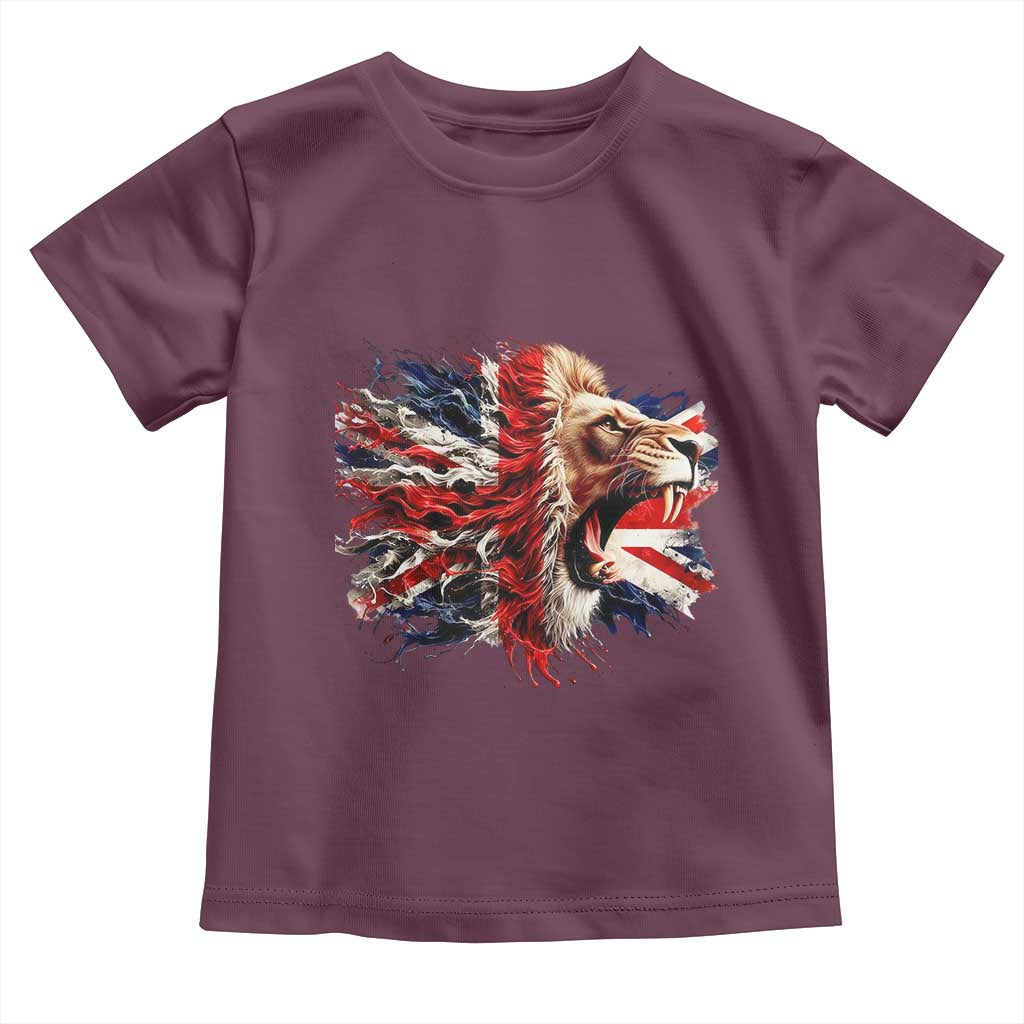 Roaring British Lion Flag Toddler T Shirt Union Jack UK Pride TS02 Maroon Print Your Wear