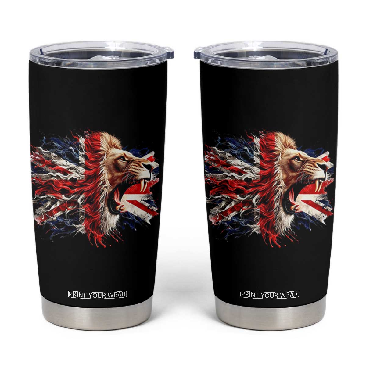 Roaring British Lion Flag Tumbler Cup Union Jack UK Pride TS02 Black Print Your Wear