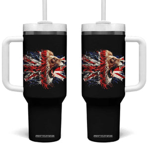 Roaring British Lion Flag Tumbler With Handle Union Jack UK Pride TS02 One Size: 40 oz Black Print Your Wear