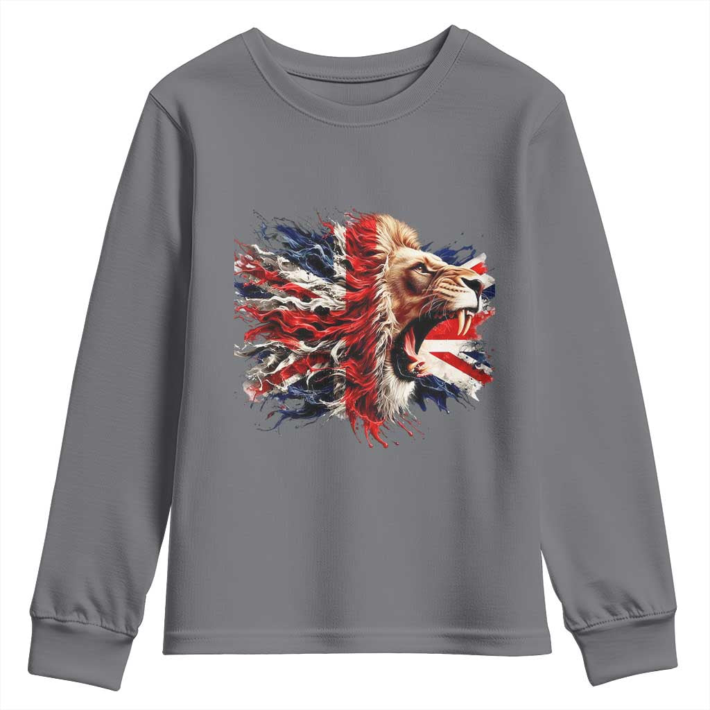 Roaring British Lion Flag Youth Sweatshirt Union Jack UK Pride TS02 Charcoal Print Your Wear