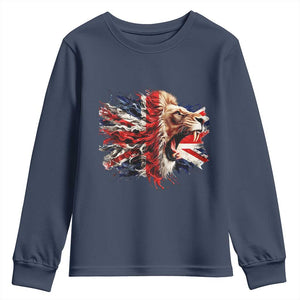 Roaring British Lion Flag Youth Sweatshirt Union Jack UK Pride TS02 Navy Print Your Wear