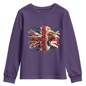 Roaring British Lion Flag Youth Sweatshirt Union Jack UK Pride TS02 Purple Print Your Wear