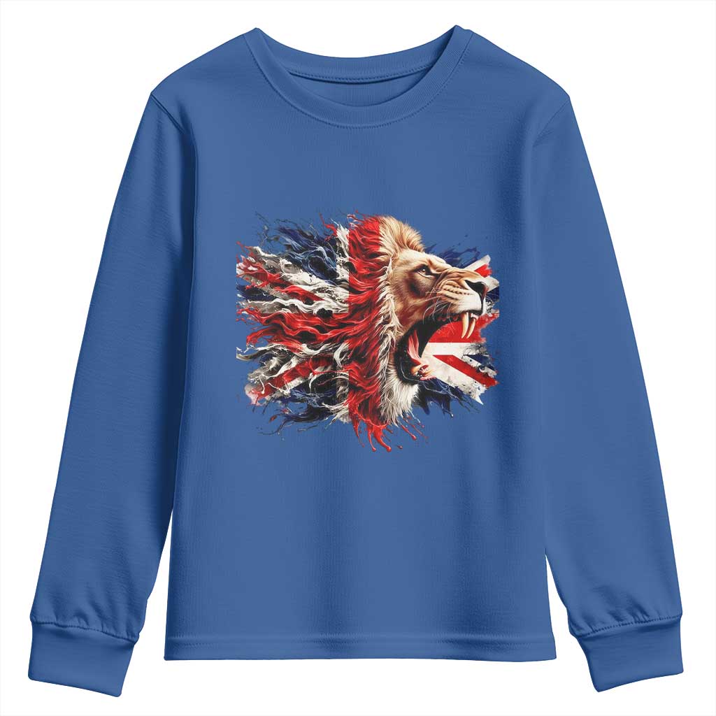 Roaring British Lion Flag Youth Sweatshirt Union Jack UK Pride TS02 Royal Blue Print Your Wear