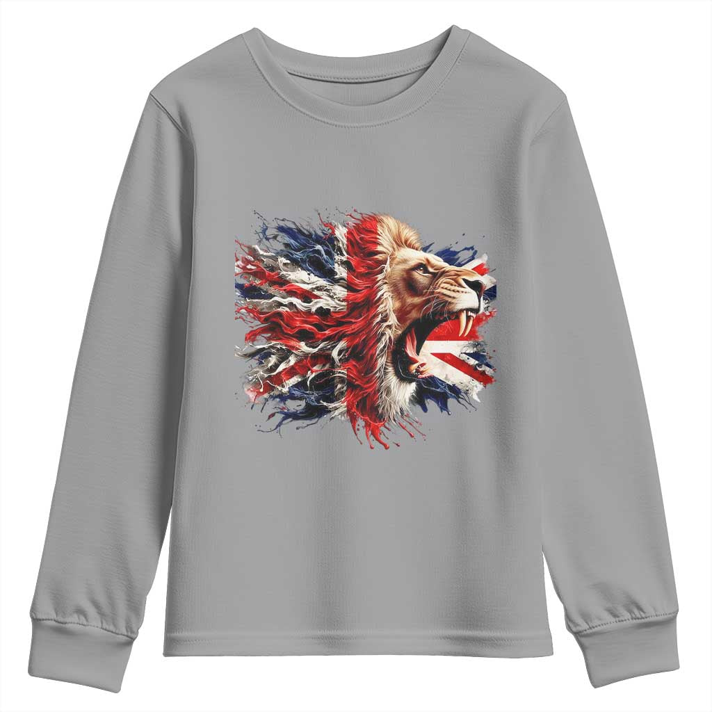 Roaring British Lion Flag Youth Sweatshirt Union Jack UK Pride TS02 Sport Gray Print Your Wear