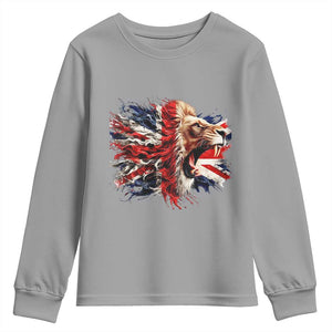 Roaring British Lion Flag Youth Sweatshirt Union Jack UK Pride TS02 Sport Gray Print Your Wear
