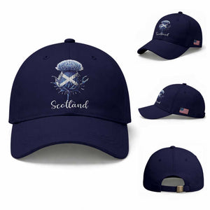 Scotland Thistle Floral Emblem Saltire Flag Baseball Cap Patriotic Scottish Heritage