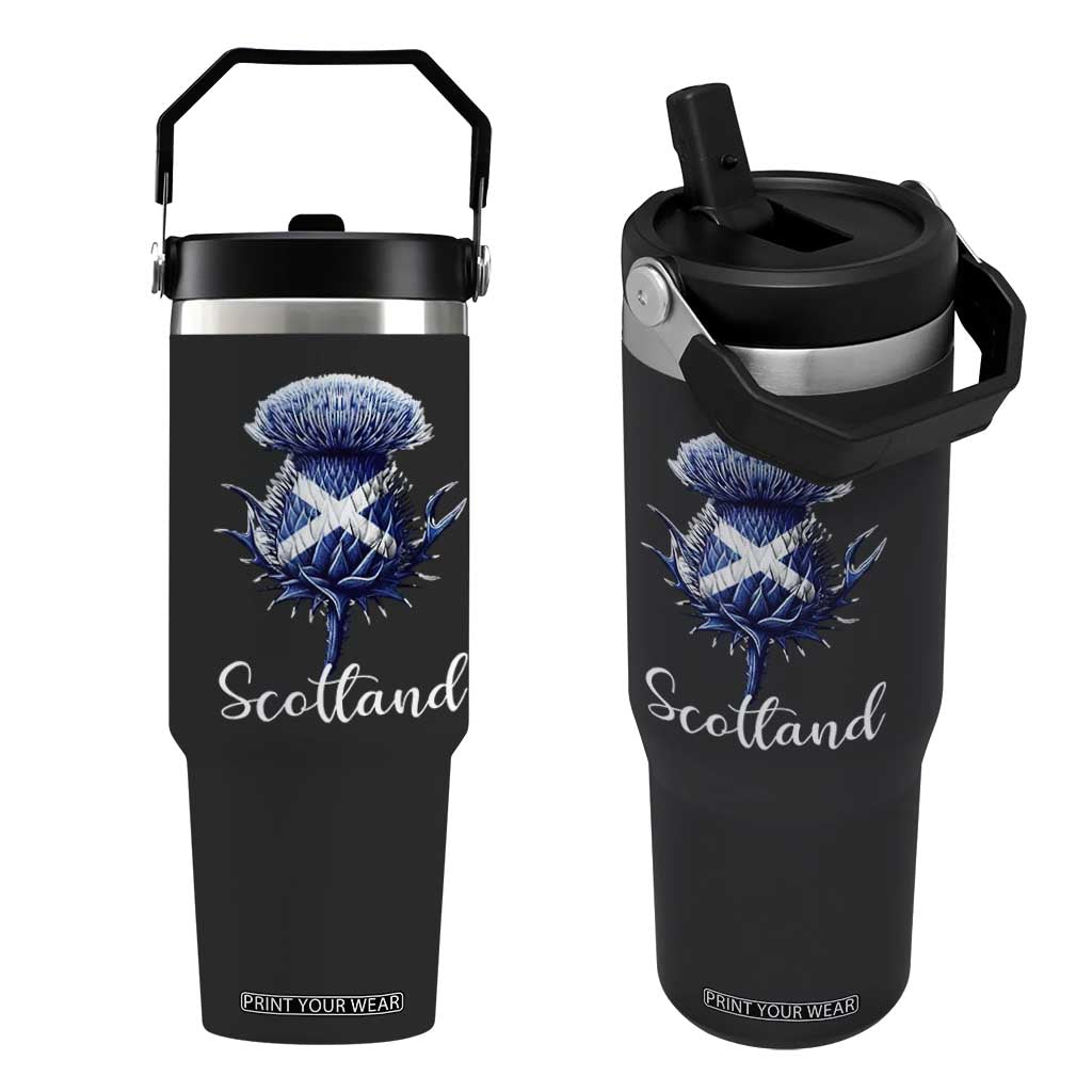 Scotland Thistle Floral Emblem Saltire Flag Flip Straw Tumbler Patriotic Scottish Heritage